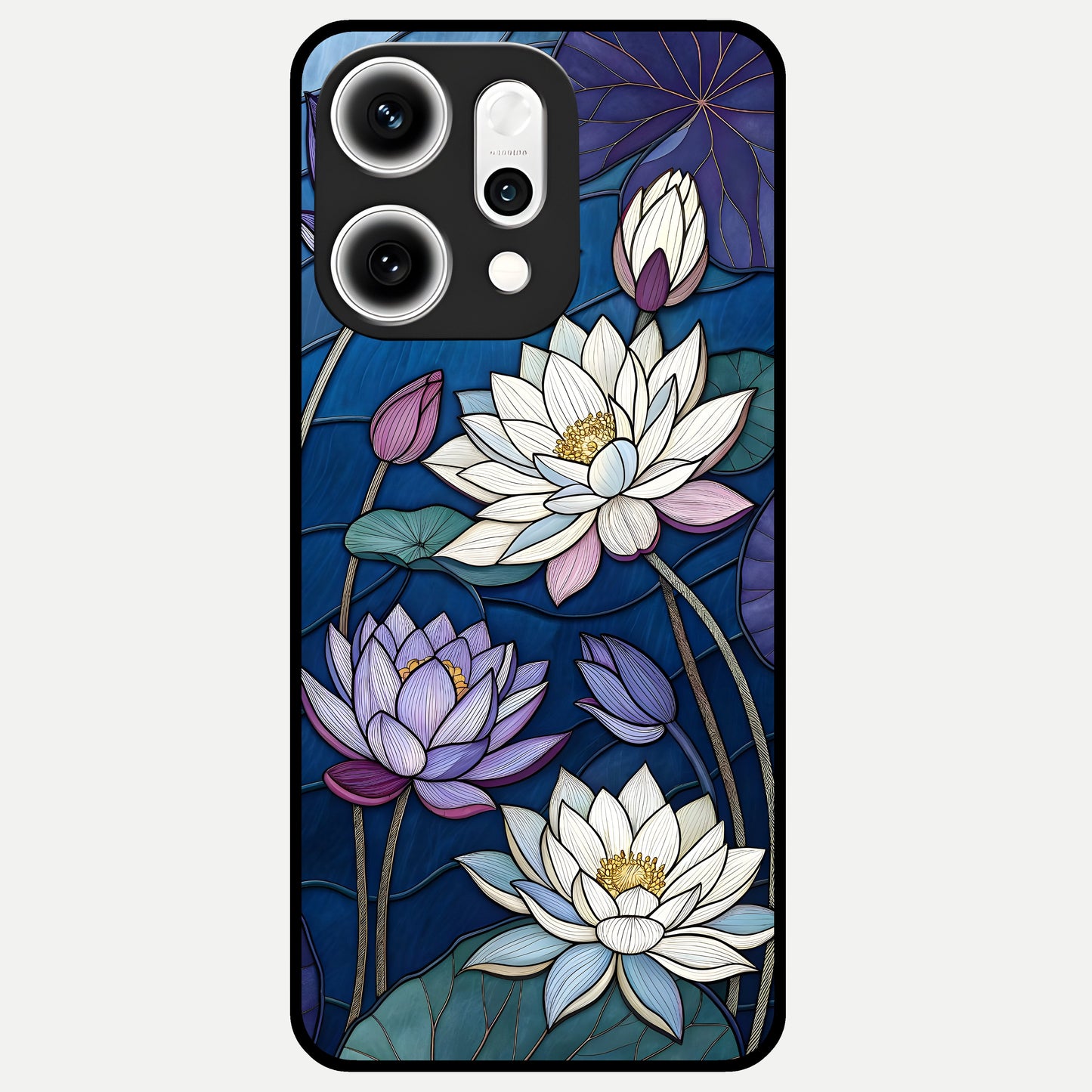  Purple Lotus Stained Glass Case For Oppo Reno 14 Pro back cover – full design glossy printed glass finish