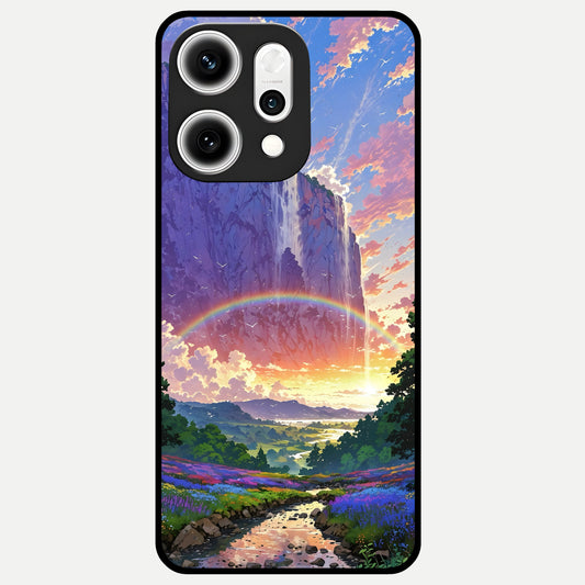  Rainbow Valley Dream Glass Case For Oppo Reno 14 Pro back cover – full design glossy printed glass finish