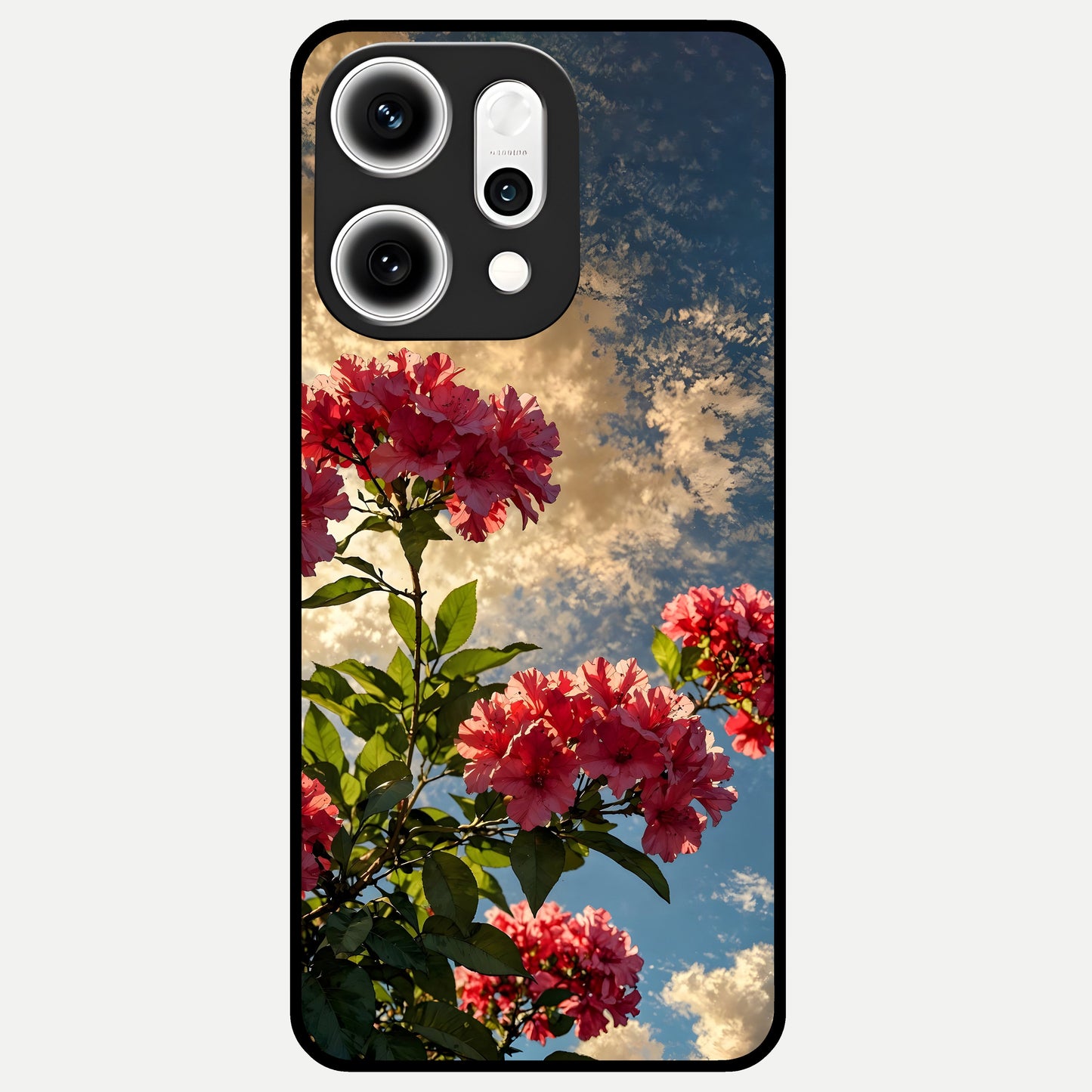  Red Bloom Skies Glass Case For Oppo Reno 14 Pro back cover – full design glossy printed glass finish