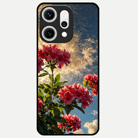 Red Bloom Skies Glass Case For Oppo Reno 14 Pro back cover – full design glossy printed glass finish