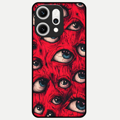  Red Eyes Pattern Glass Case For Oppo Reno 14 Pro back cover – full design glossy printed glass finish