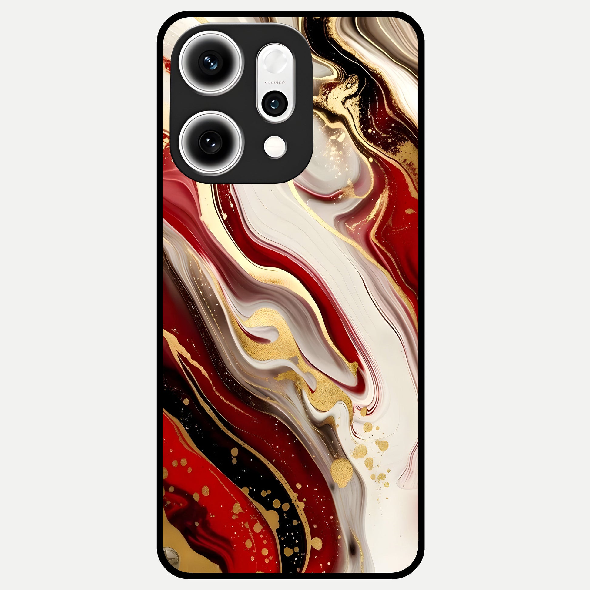  Red And White Marble Glass Case For Oppo Reno 14 Pro back cover – full design glossy printed glass finish