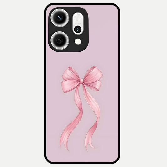  Soft Blush Bow Glass Case For Oppo Reno 14 Pro back cover – full design glossy printed glass finish