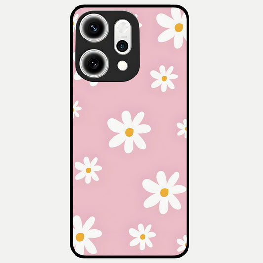  Soft Daisy Bliss Glass Case For Oppo Reno 14 Pro back cover – full design glossy printed glass finish