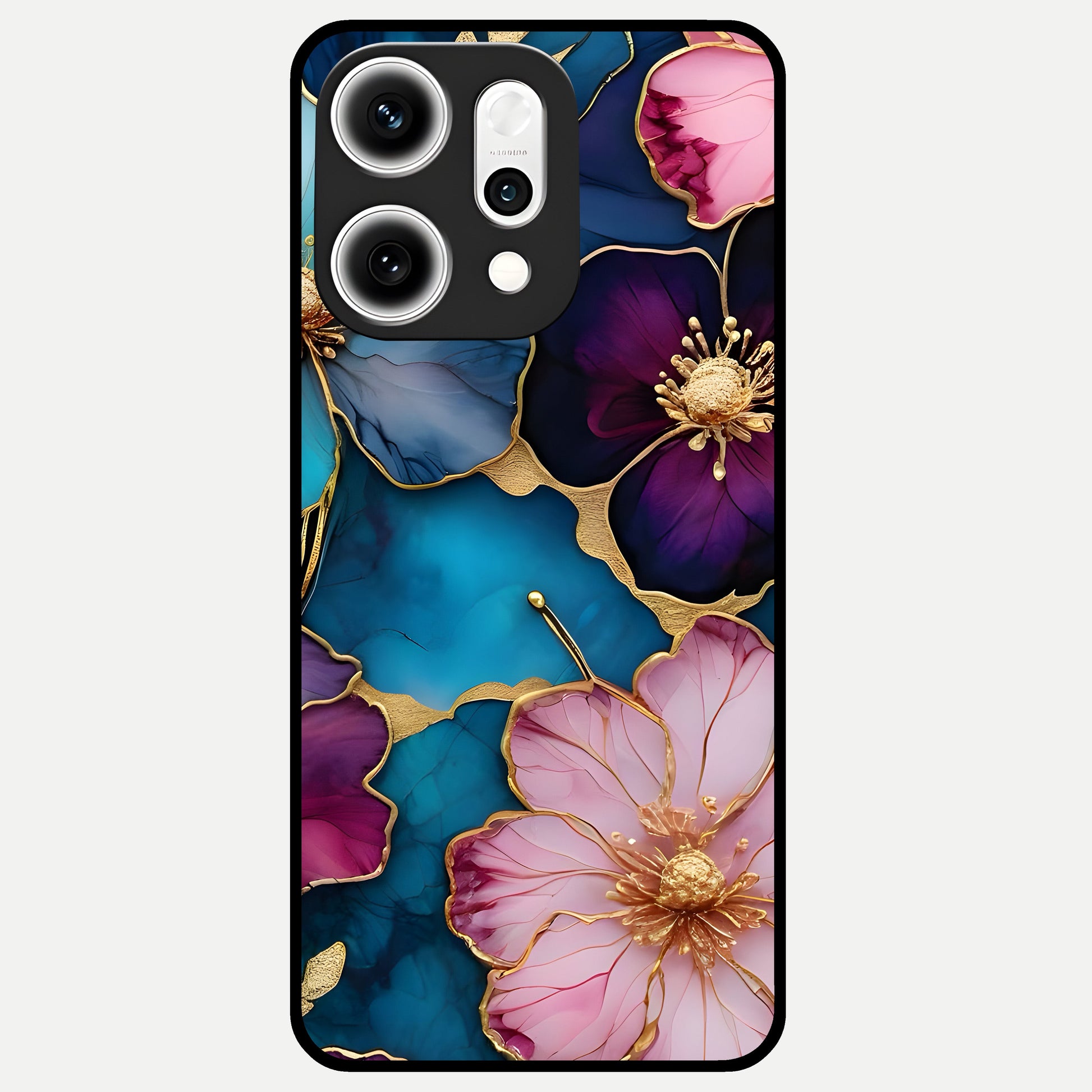  Sparkle Floral Glass Case For Oppo Reno 14 Pro back cover – full design glossy printed glass finish