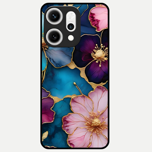  Sparkle Floral Glass Case For Oppo Reno 14 Pro back cover – full design glossy printed glass finish