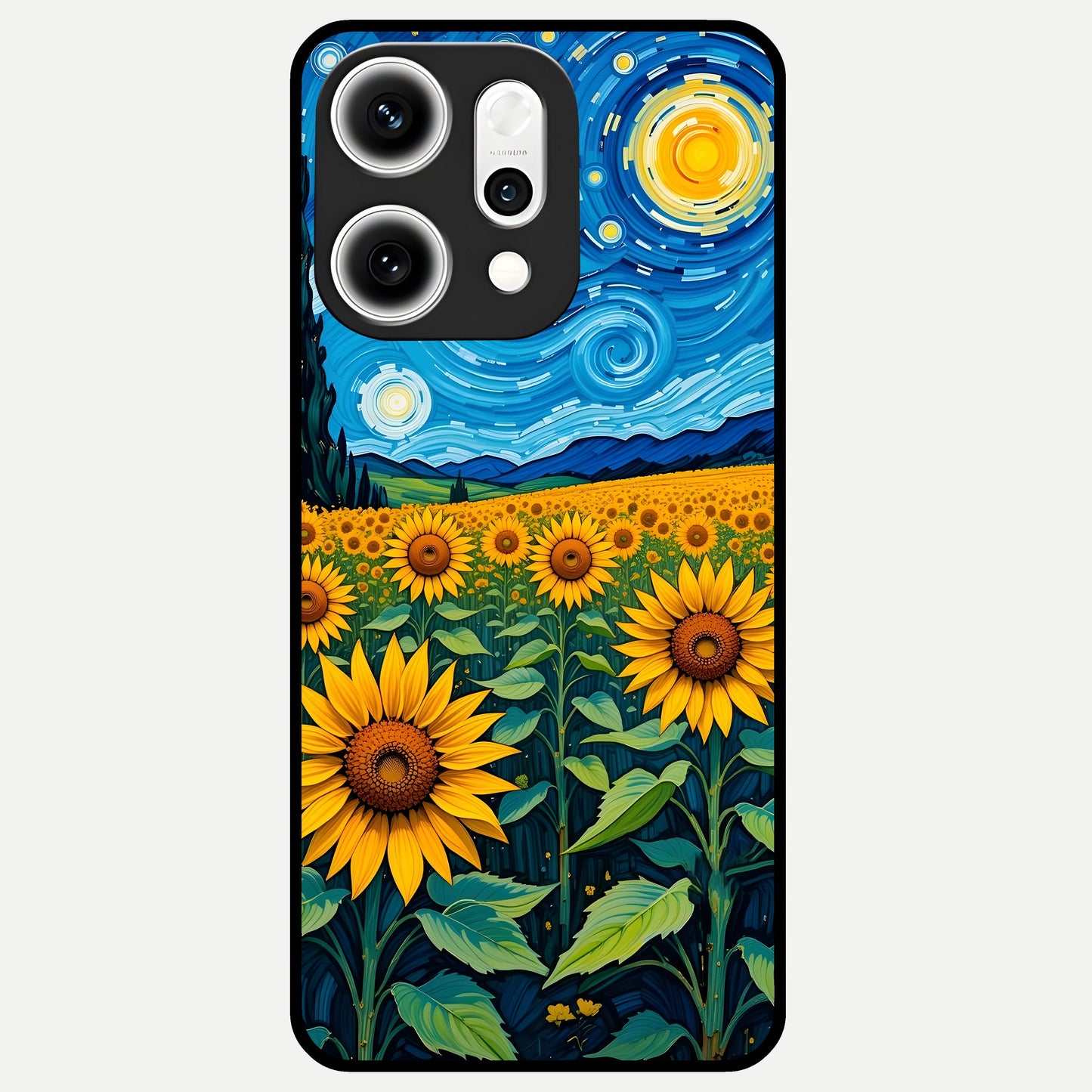  Starry Sunflower Dreams Glass Case For Oppo Reno 14 Pro back cover – full design glossy printed glass finish