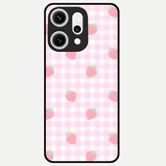  Strawberry Picnic Love Glass Case For Oppo Reno 14 Pro back cover – full design glossy printed glass finish