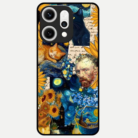 Sunflower Chic Mood Custom Name Glass Case For Oppo Reno 14 Pro back cover – full design glossy printed glass finish
