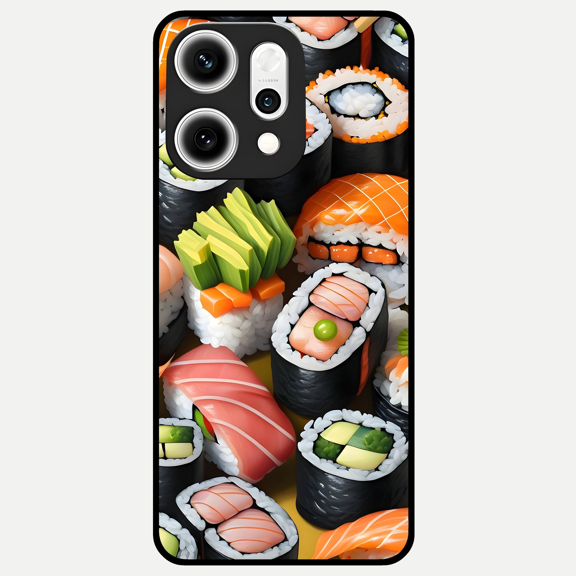  Sushi Food Pattern Glass Case For Oppo Reno 14 Pro back cover – full design glossy printed glass finish
