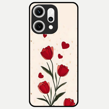  Tulip With Heart Glass Case For Oppo Reno 14 Pro back cover – full design glossy printed glass finish