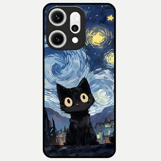  Van Gogh Cat Glass Case For Oppo Reno 14 Pro back cover – full design glossy printed glass finish