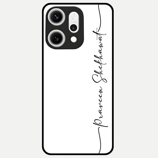  White Tune Custom Name Glass Case For Oppo Reno 14 Pro back cover – personalized glossy printed glass finish