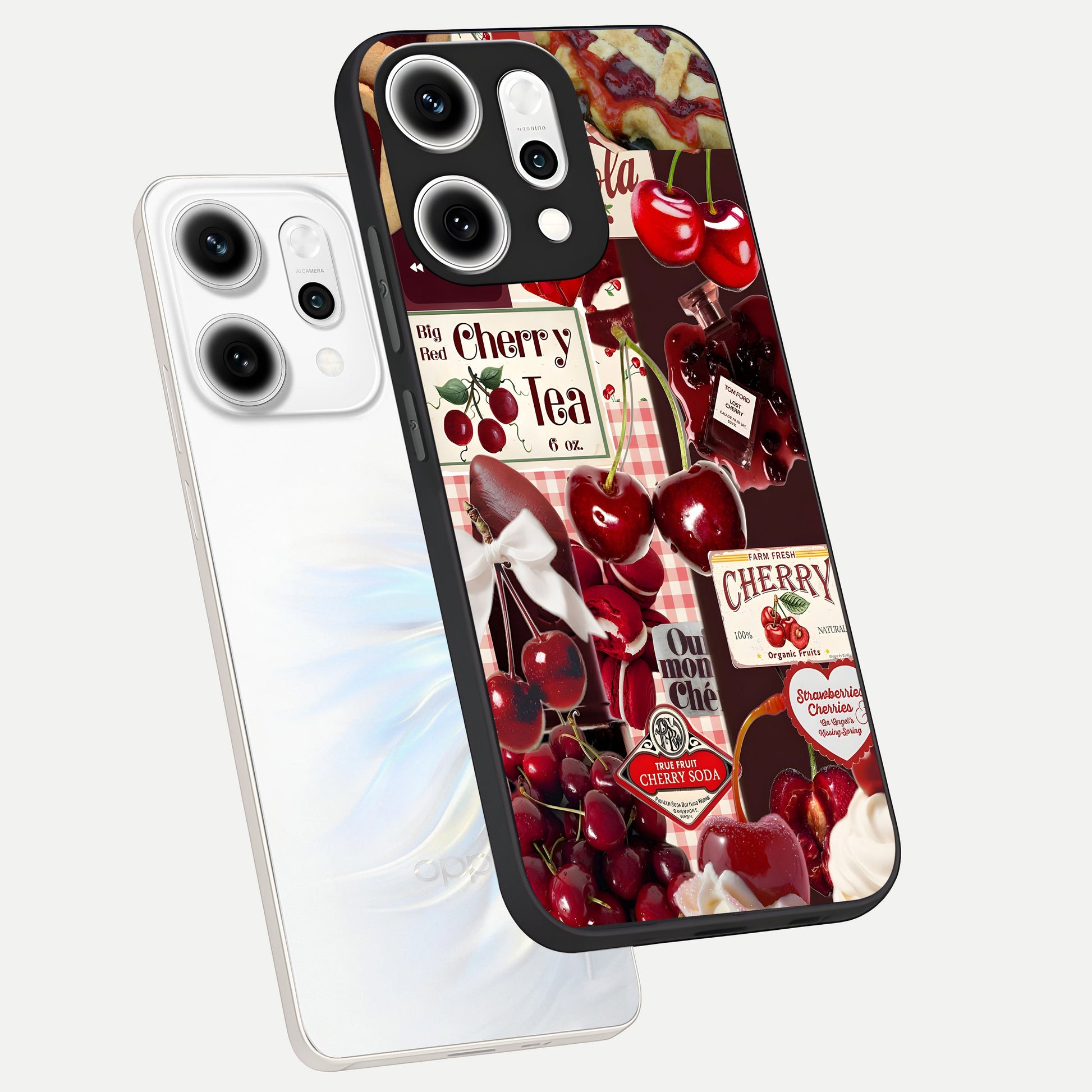  Aesthetic Cherry Tea phone case For Oppo Reno 14 Pro showing premium glass back cover with detailed artwork