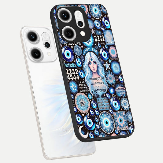  Angel Aura Shield phone case For Oppo Reno 14 Pro showing premium glass back cover with detailed artwork