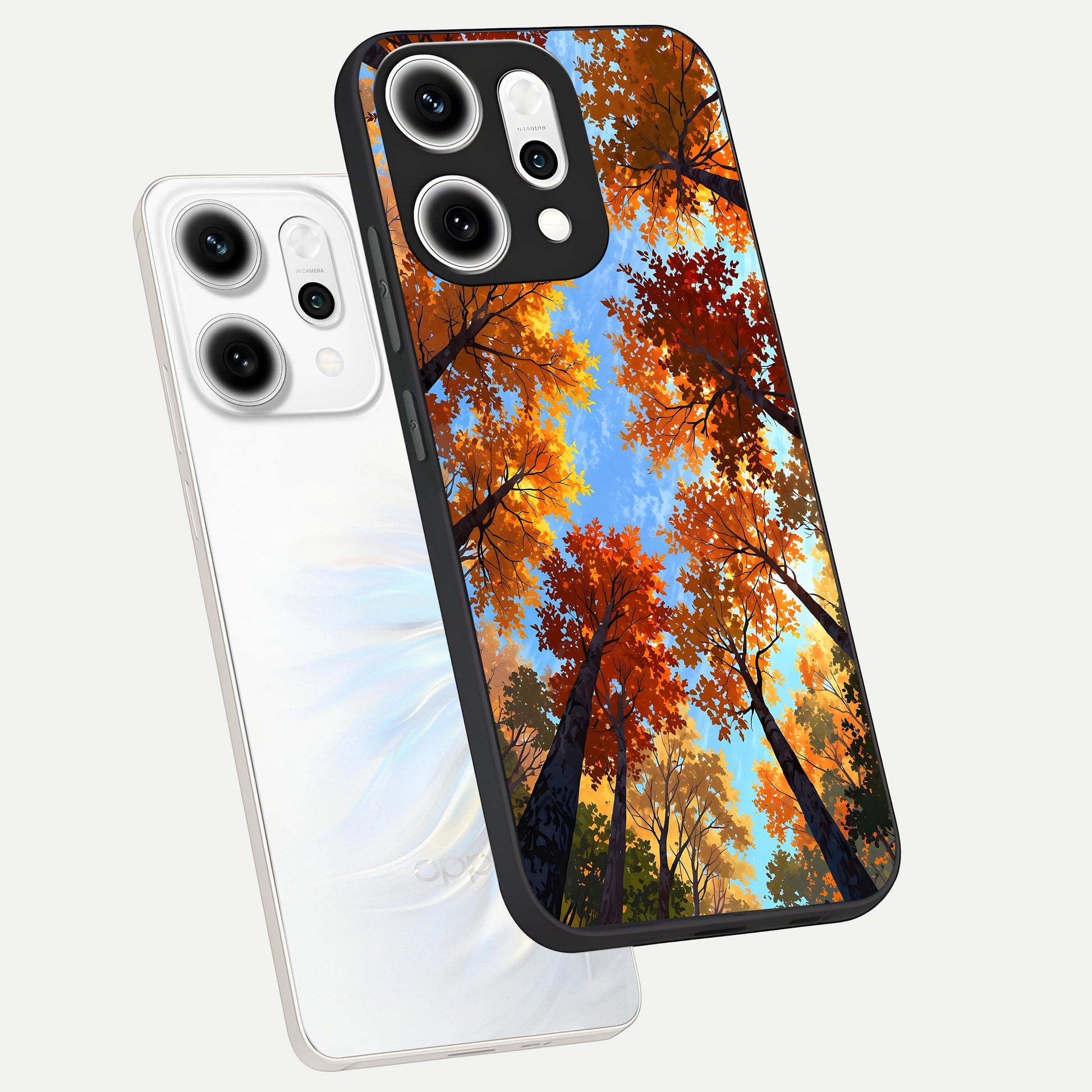  Autumn Sky Rise phone case For Oppo Reno 14 Pro showing premium glass back cover with detailed artwork