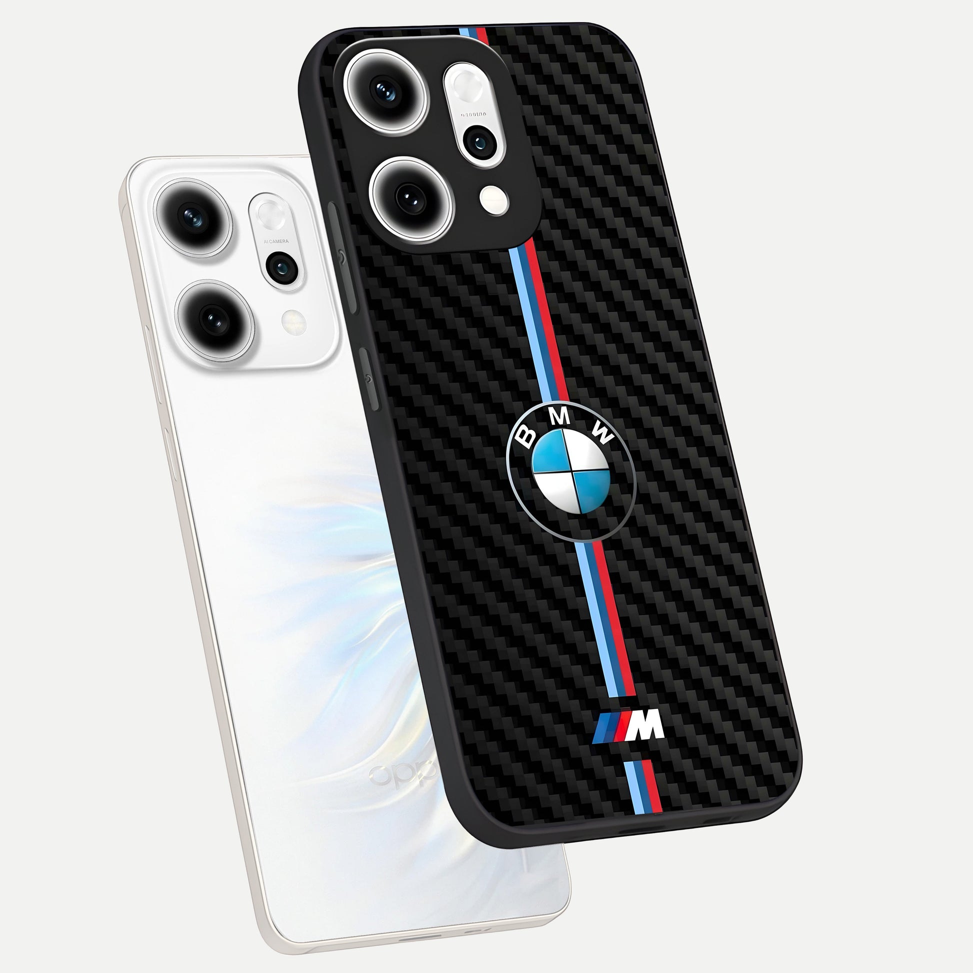  BMW Pattern phone case For Oppo Reno 14 Pro showing premium glass back cover with detailed artwork
