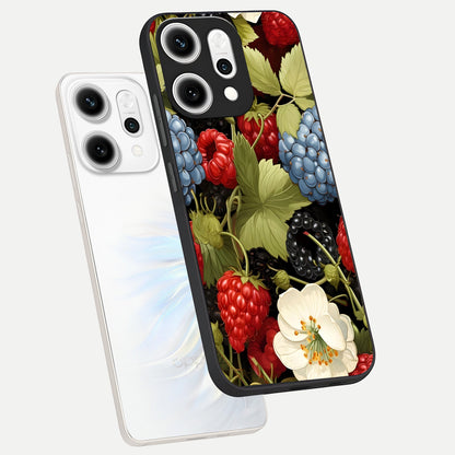 Berry Bloom Charm phone case For Oppo Reno 14 Pro showing premium glass back cover with detailed artwork