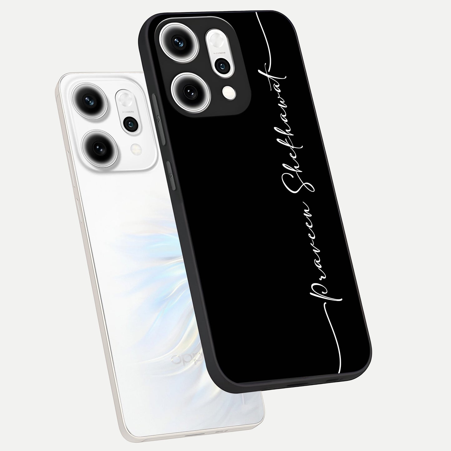  Black Tune Custom Name phone case For Oppo Reno 14 Pro showing premium glass back cover with detailed artwork