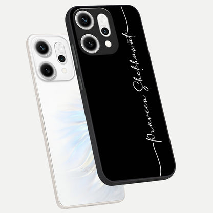  Black Tune Custom Name phone case For Oppo Reno 14 Pro showing premium glass back cover with detailed artwork