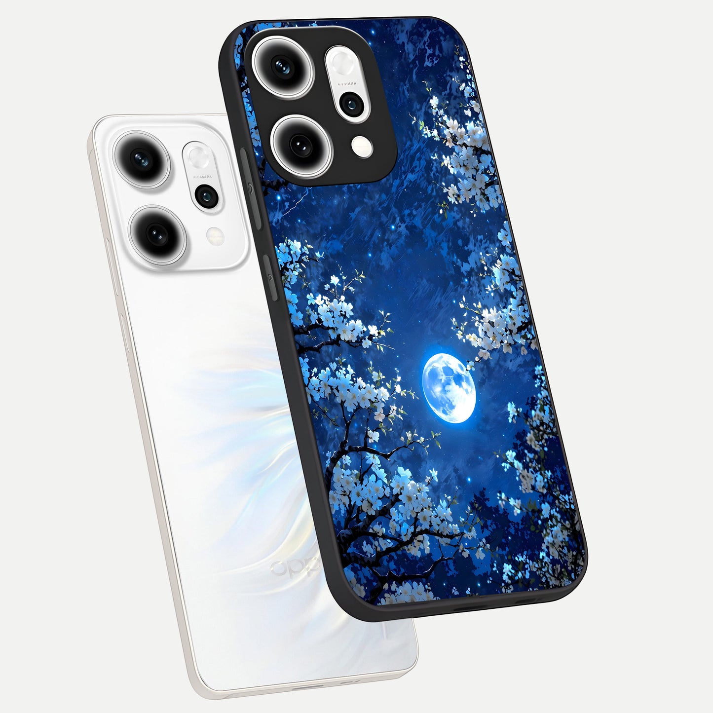 Blossom Moonlight Sky phone case For Oppo Reno 14 Pro showing premium glass back cover with detailed artwork