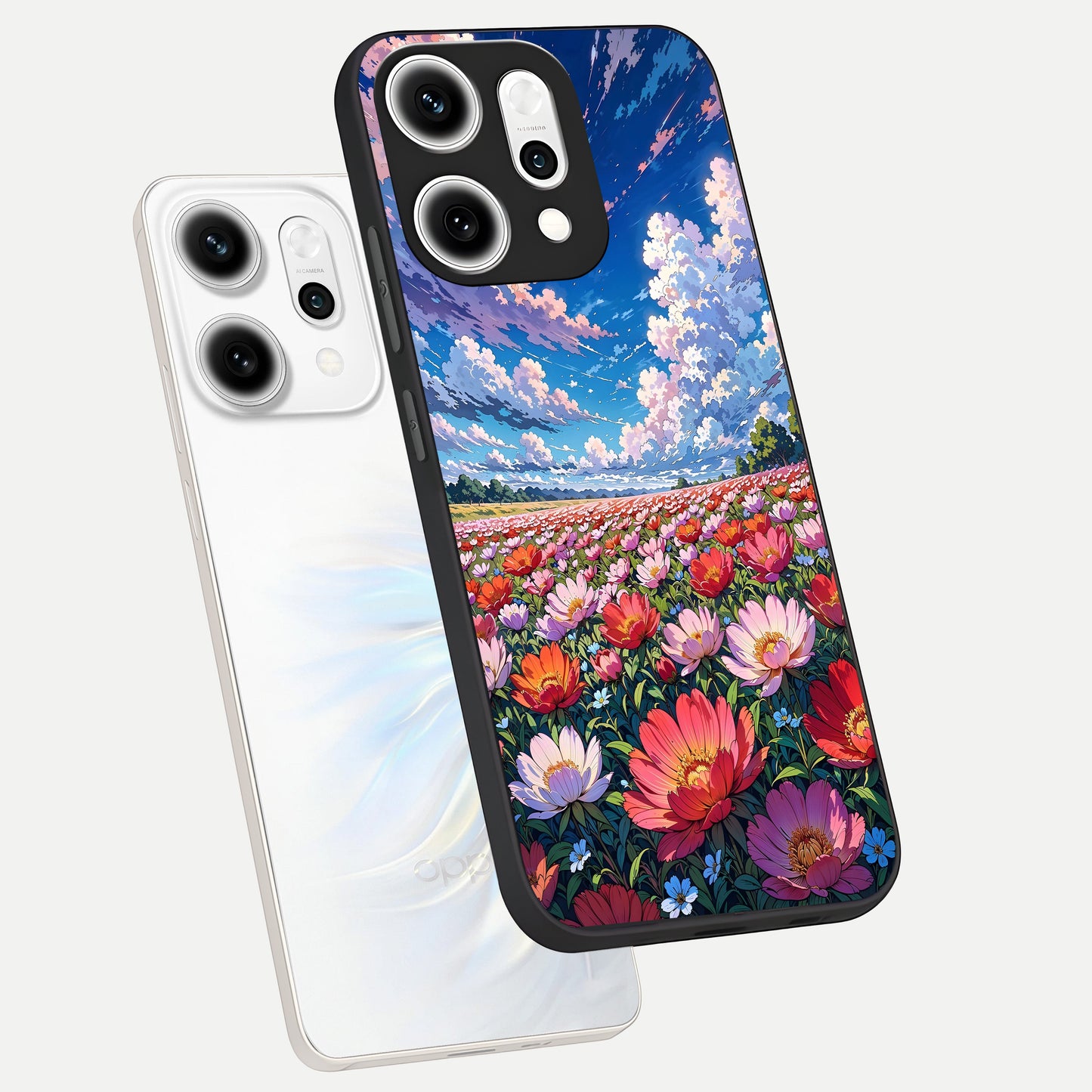  Blossom Sky Field phone case For Oppo Reno 14 Pro showing premium glass back cover with detailed artwork