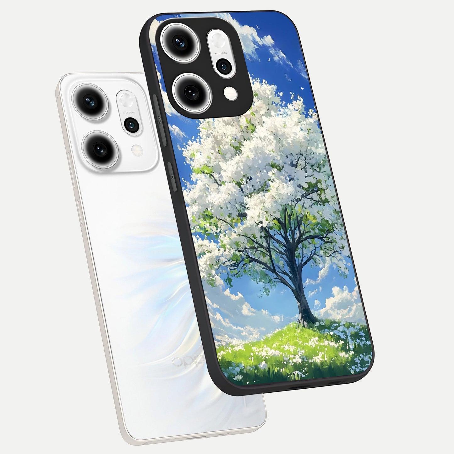  Blossom Sky Serenity phone case For Oppo Reno 14 Pro showing premium glass back cover with detailed artwork