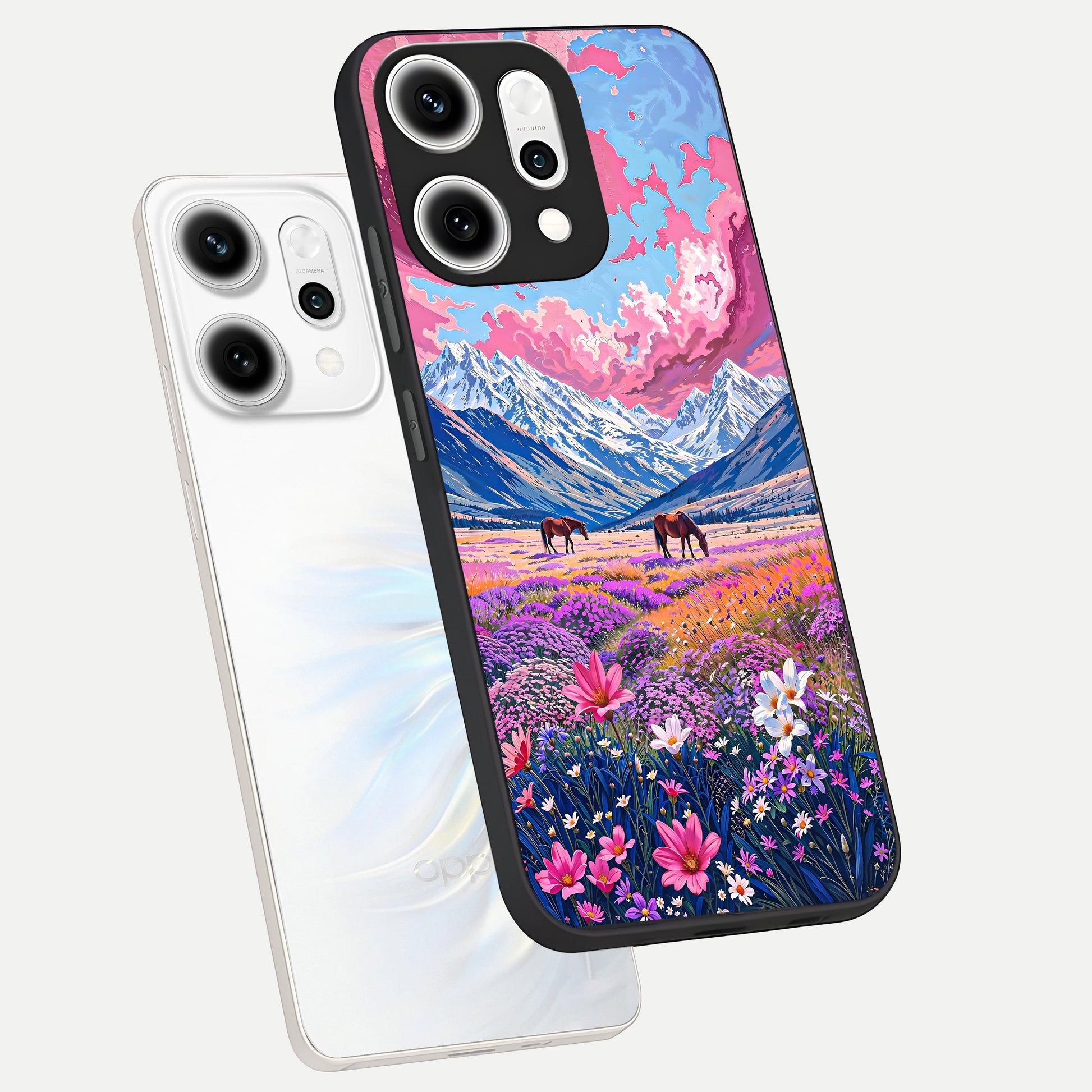  Blossom Valley Dream phone case For Oppo Reno 14 Pro showing premium glass back cover with detailed artwork
