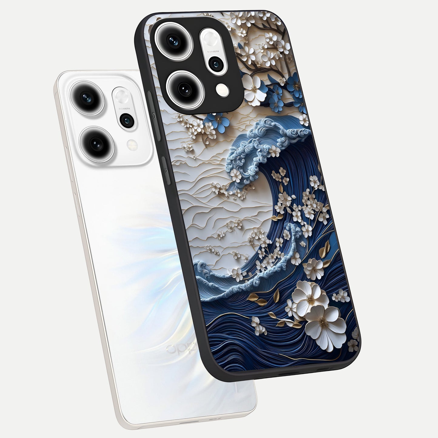  Blossom Wave Art phone case For Oppo Reno 14 Pro showing premium glass back cover with detailed artwork