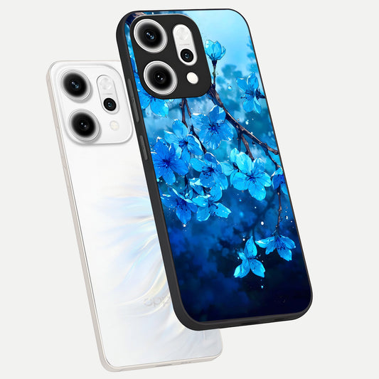  Blue Blossoms Branch phone case For Oppo Reno 14 Pro showing premium glass back cover with detailed artwork