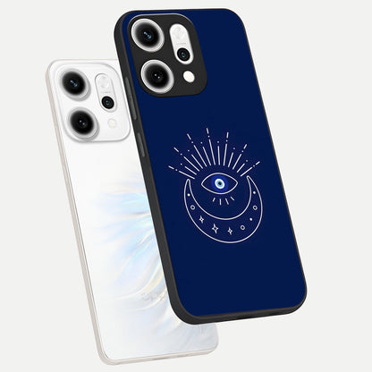  Blue Evil Eye phone case For Oppo Reno 14 Pro showing premium glass back cover with detailed artwork