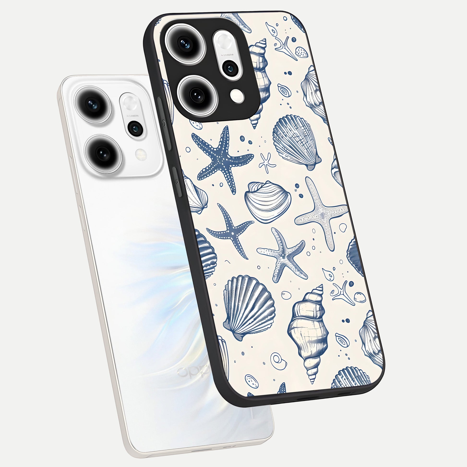 Blue Ocean Outline phone case For Oppo Reno 14 Pro showing premium glass back cover with detailed artwork