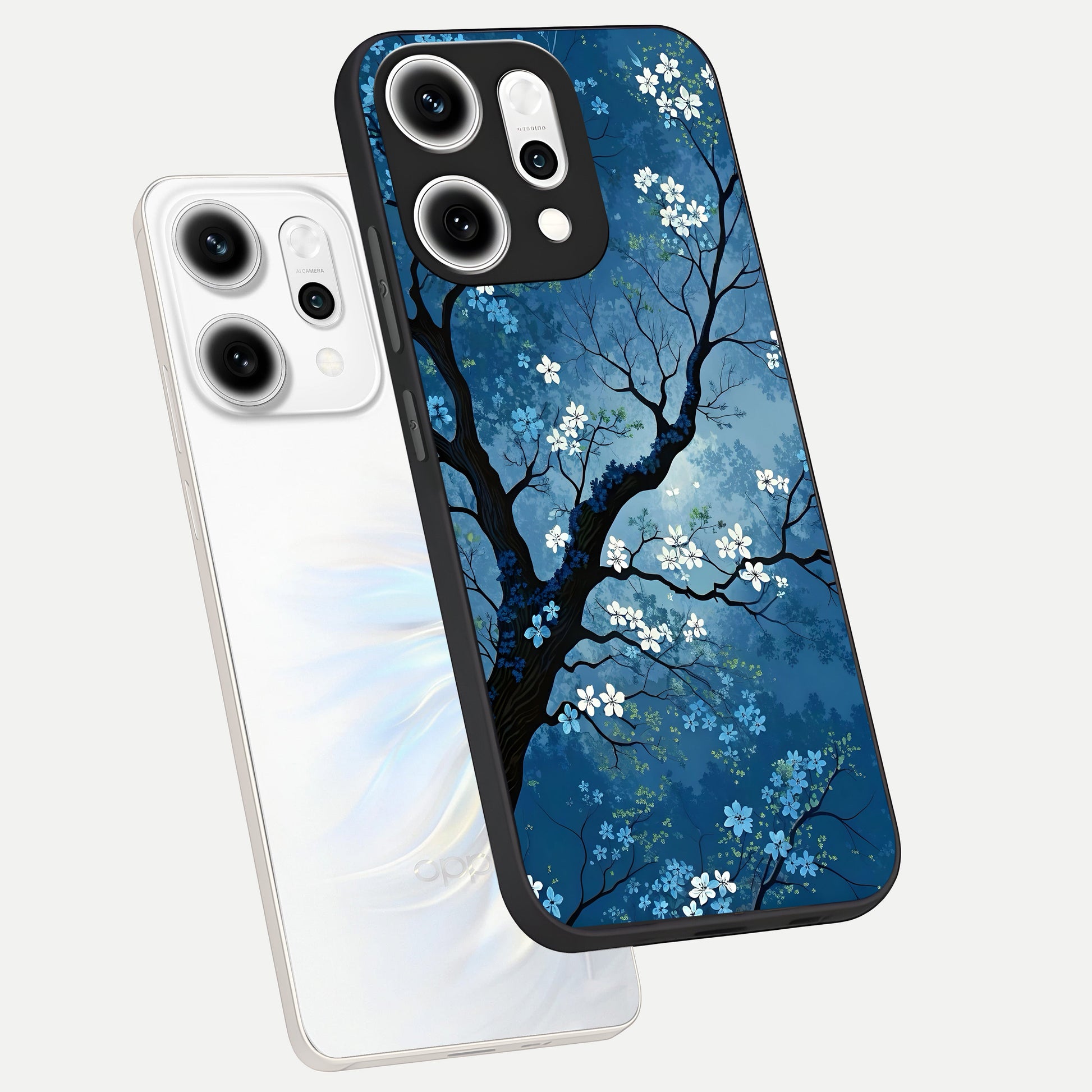  Blue Tree Serenity phone case For Oppo Reno 14 Pro showing premium glass back cover with detailed artwork