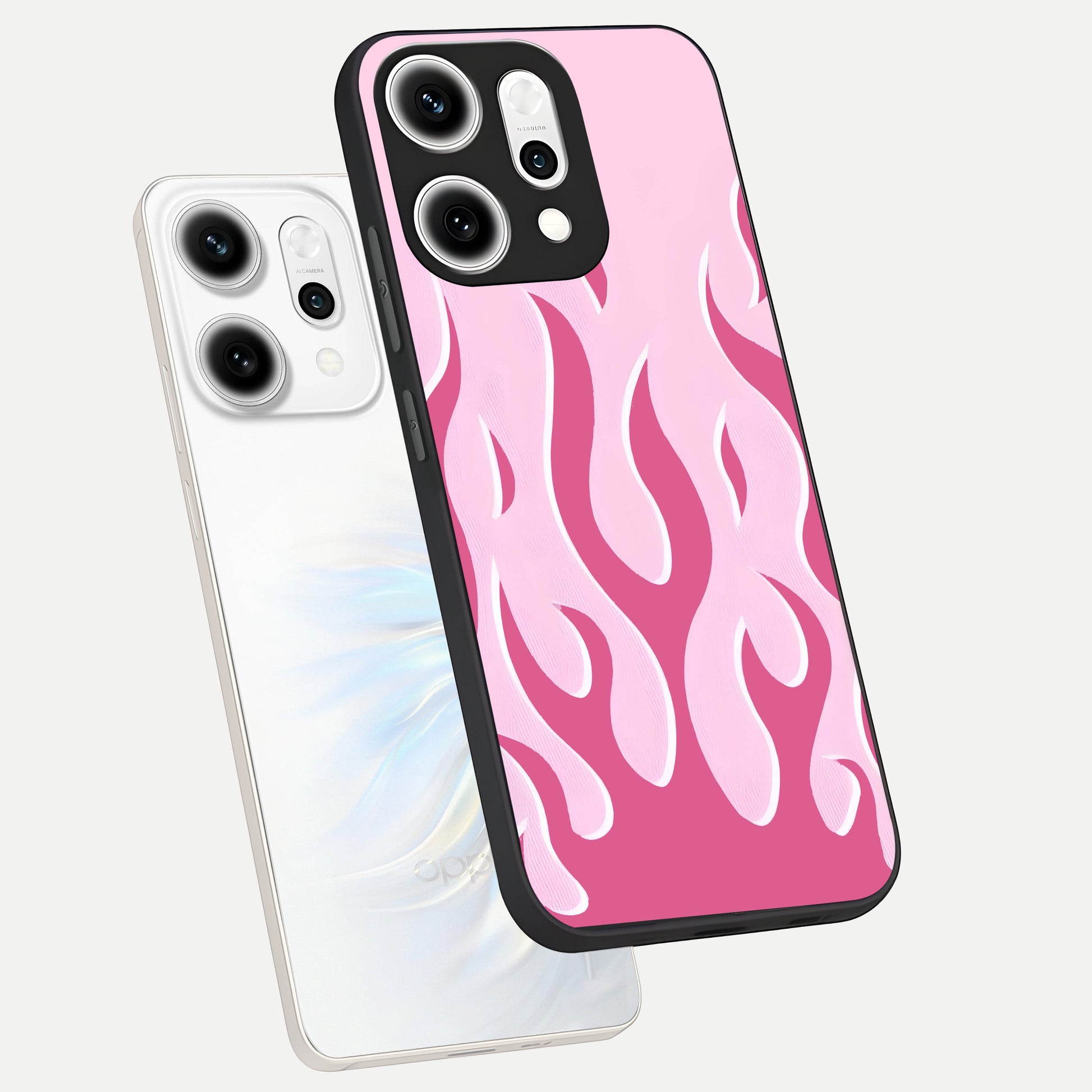  Blush Flame Energy phone case For Oppo Reno 14 Pro showing premium glass back cover with detailed artwork