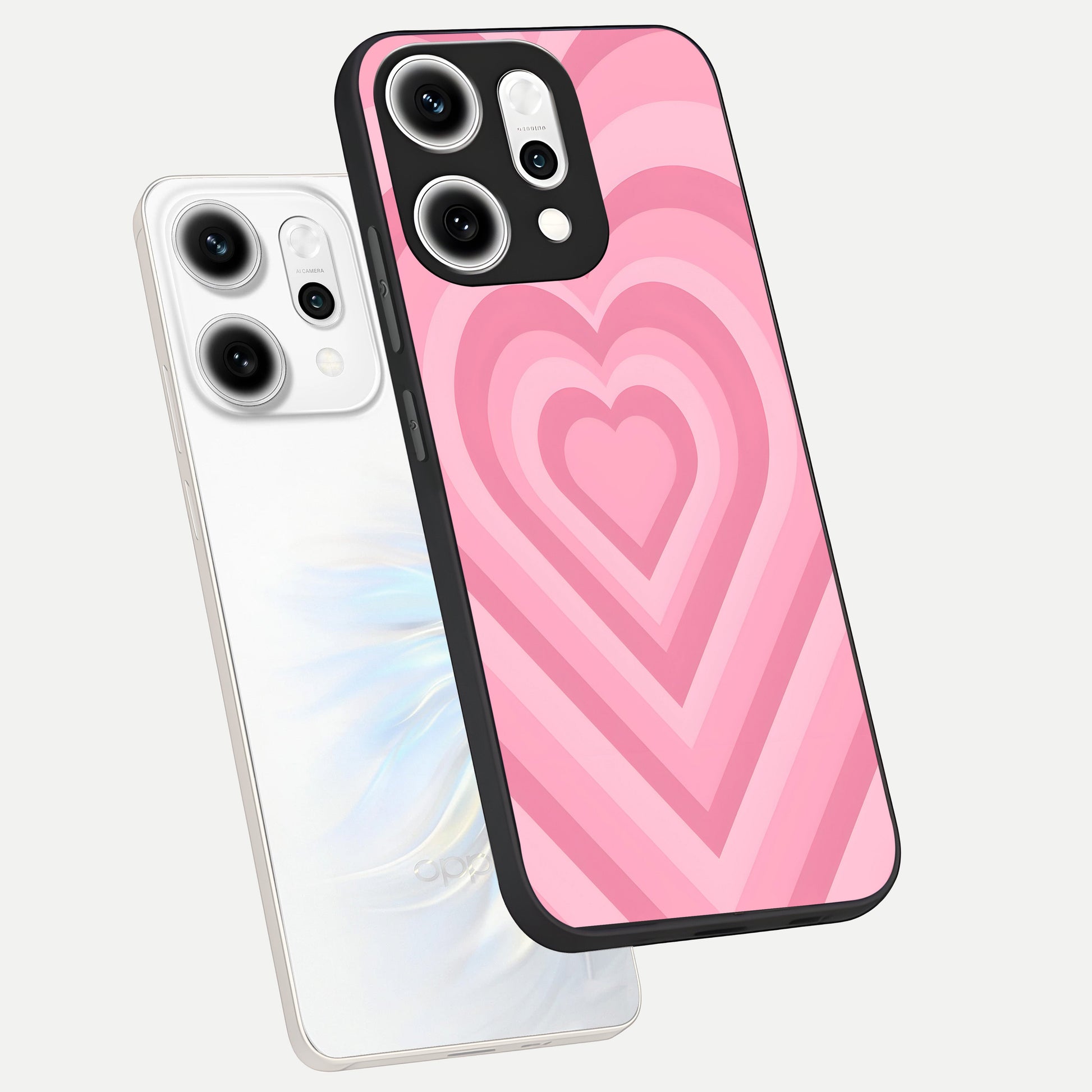  Blush Heart Waves phone case For Oppo Reno 14 Pro showing premium glass back cover with detailed artwork