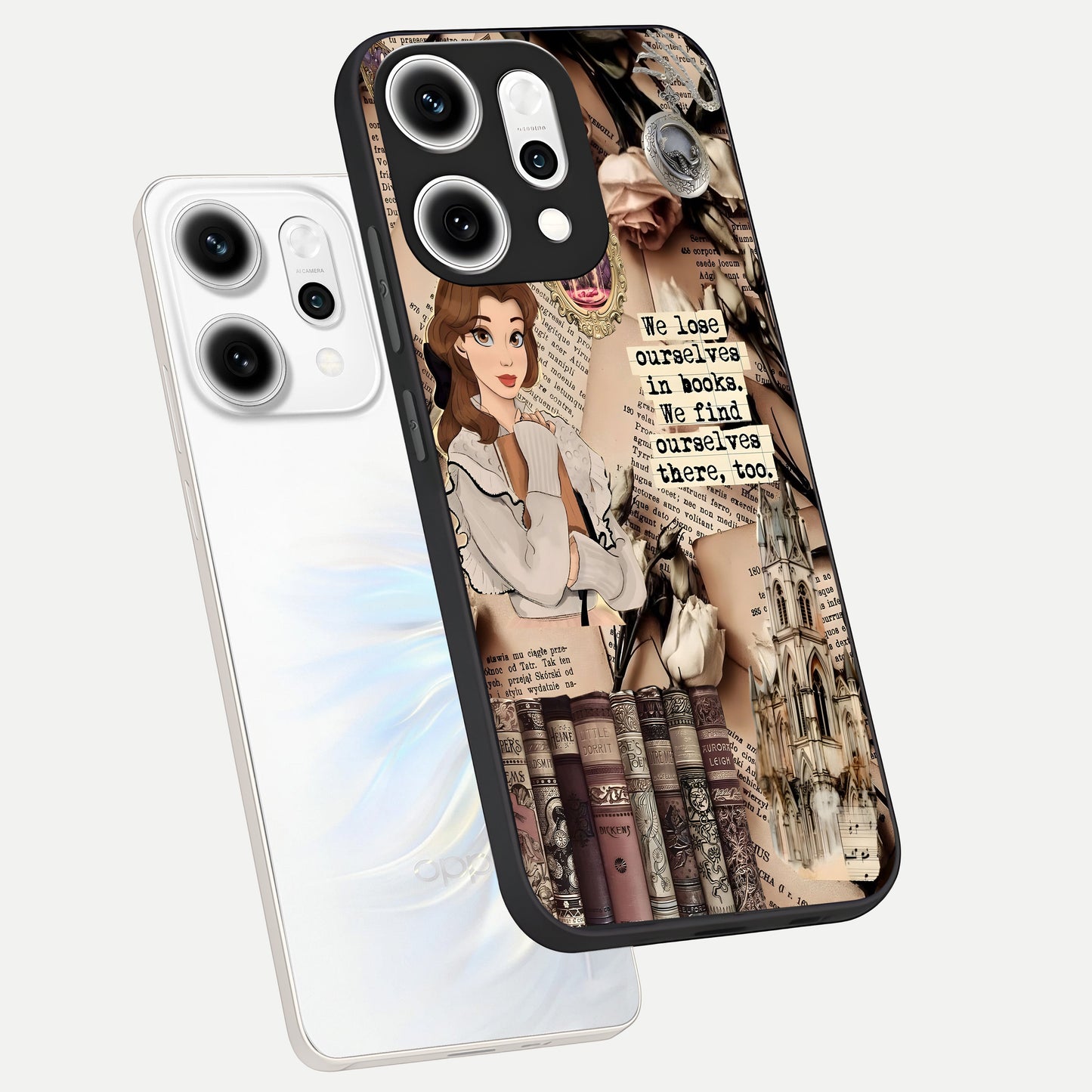  Bookish Dream World phone case For Oppo Reno 14 Pro showing premium glass back cover with detailed artwork