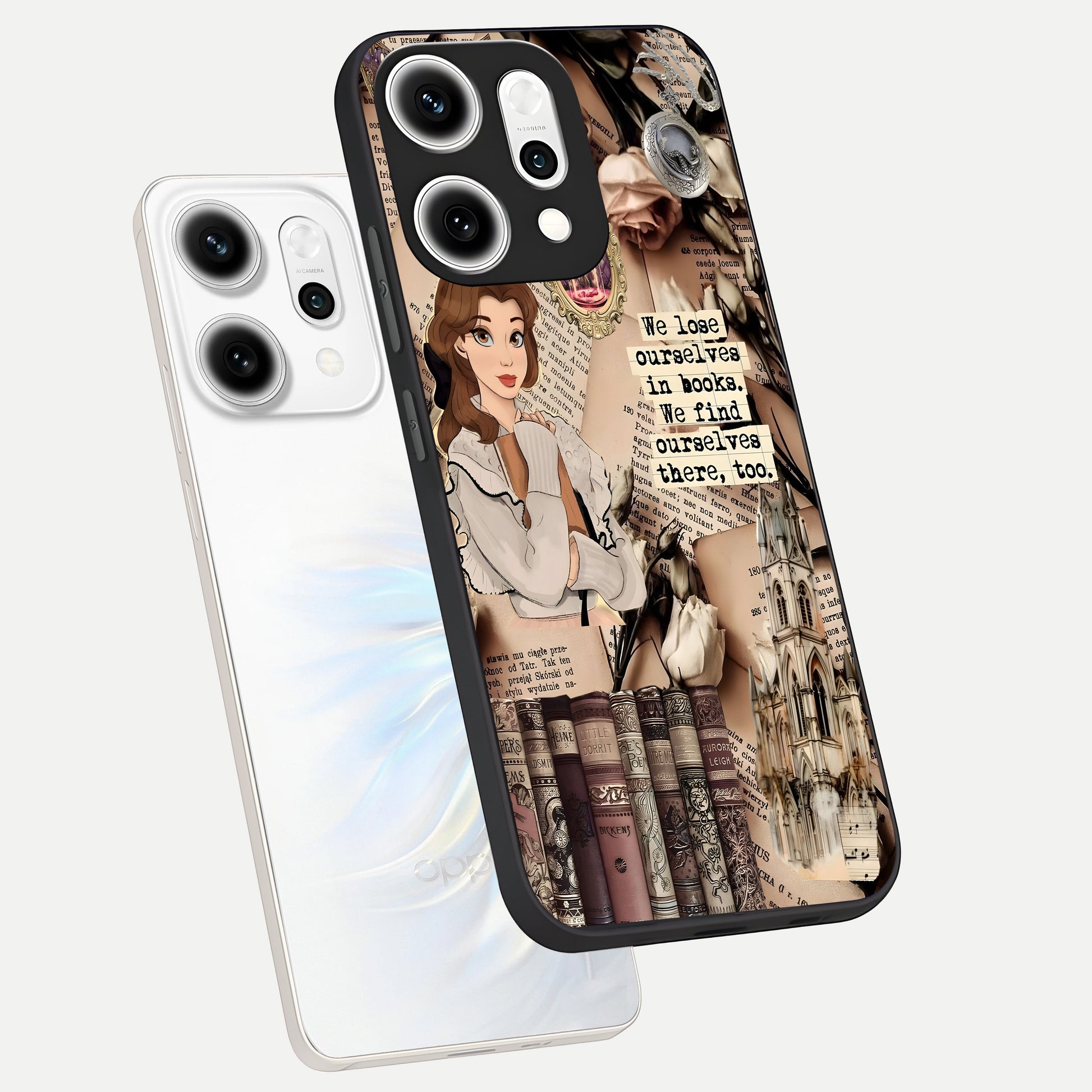  Bookish Dream World phone case For Oppo Reno 14 Pro showing premium glass back cover with detailed artwork