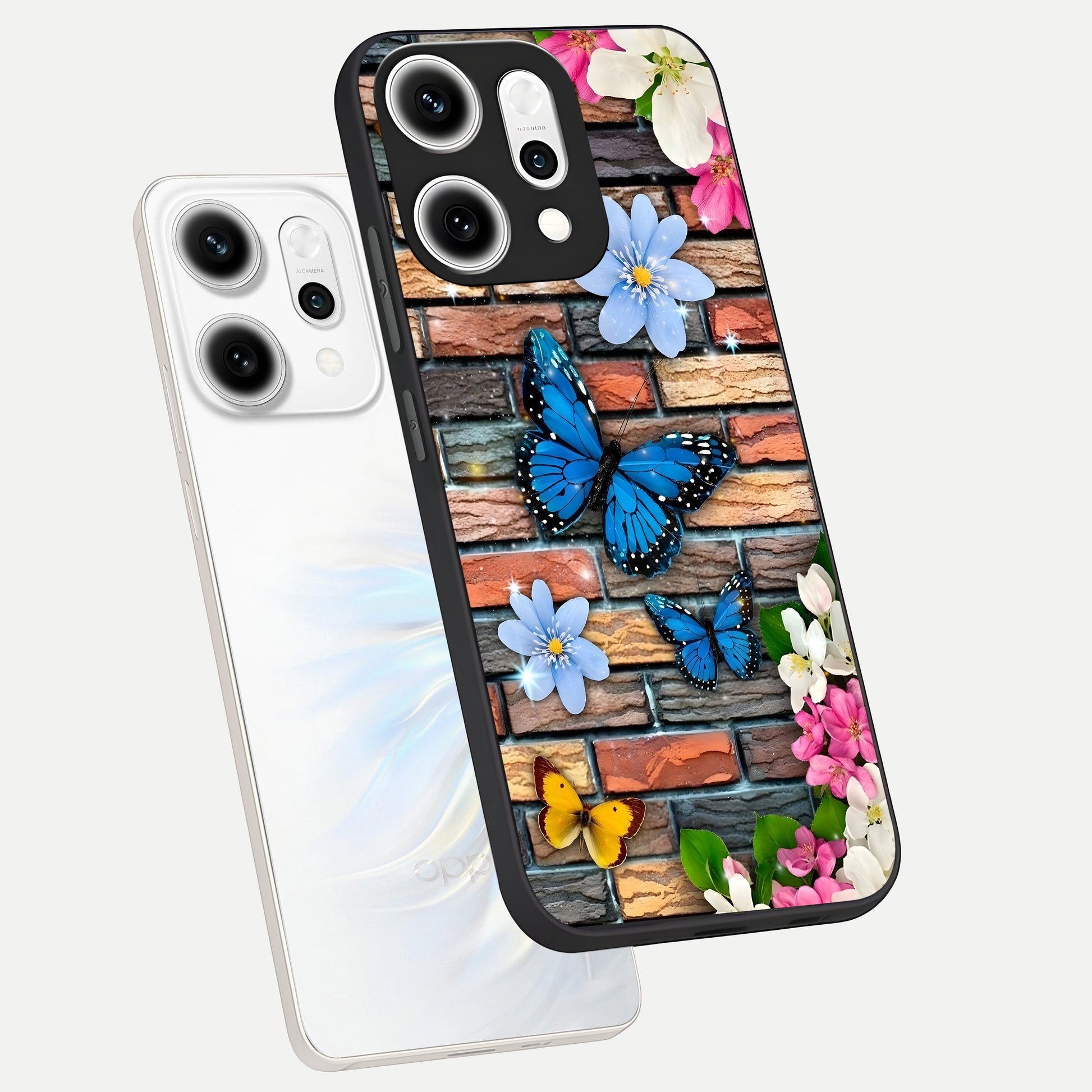  Brick Bloom Flight phone case For Oppo Reno 14 Pro showing premium glass back cover with detailed artwork