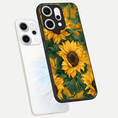  Bright Sunflower Bloom phone case For Oppo Reno 14 Pro showing premium glass back cover with detailed artwork