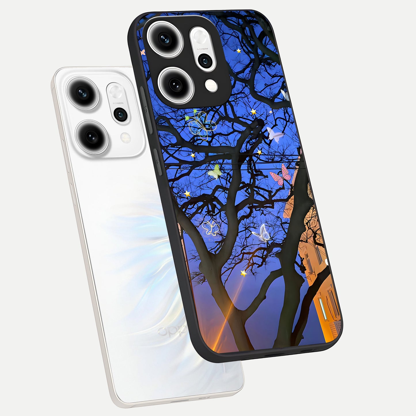 Butterfly Night Magic phone case For Oppo Reno 14 Pro showing premium glass back cover with detailed artwork