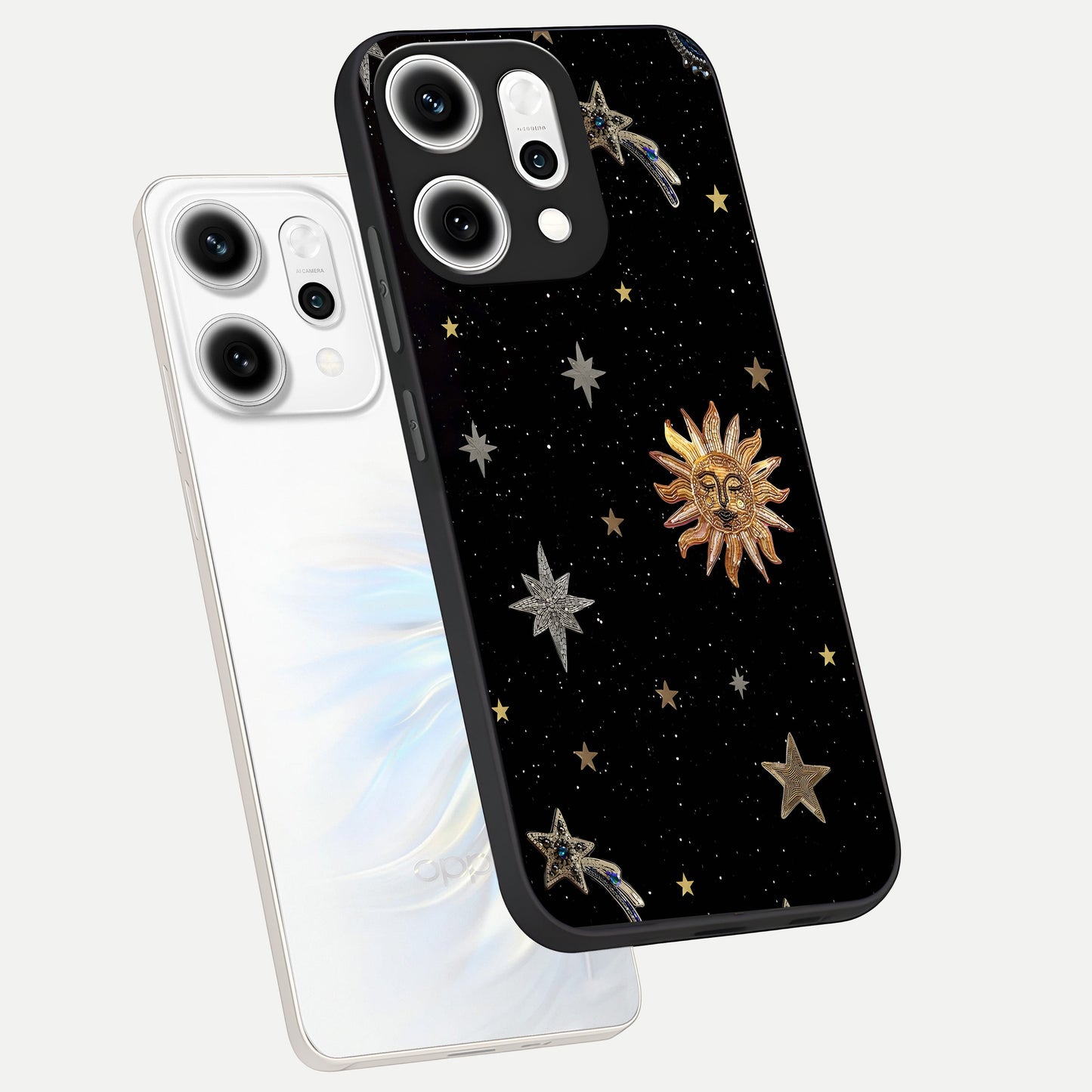  Celestial Moon With Stars phone case For Oppo Reno 14 Pro showing premium glass back cover with detailed artwork