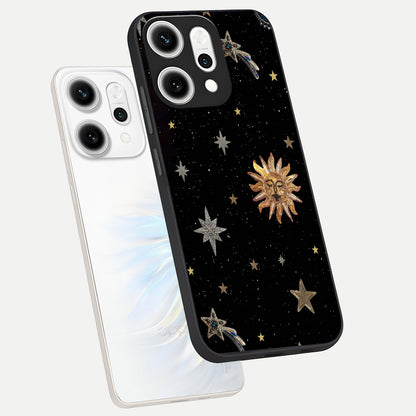  Celestial Moon With Stars phone case For Oppo Reno 14 Pro showing premium glass back cover with detailed artwork