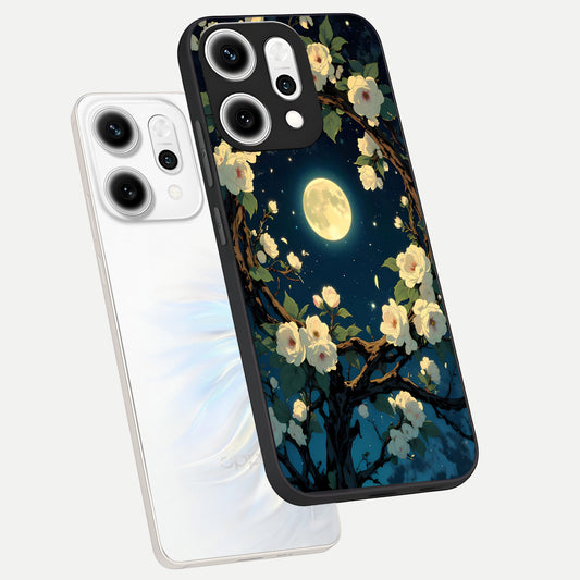  Celestial Moon And Flower phone case For Oppo Reno 14 Pro showing premium glass back cover with detailed artwork
