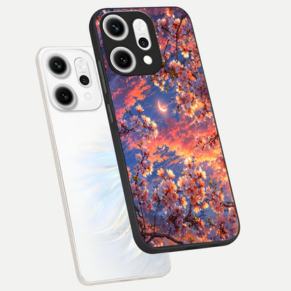  Celestial Sakura Sunset phone case For Oppo Reno 14 Pro showing premium glass back cover with detailed artwork