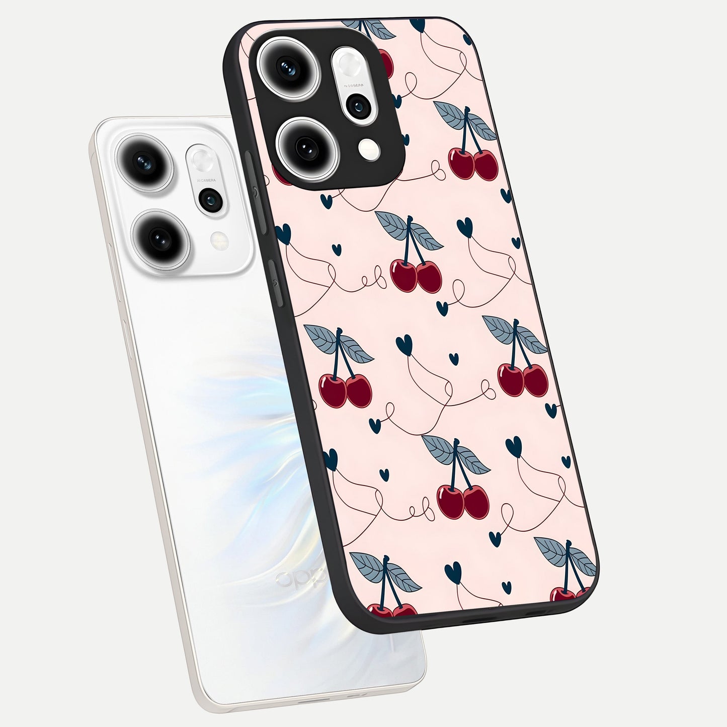  Cherry Heart Line phone case For Oppo Reno 14 Pro showing premium glass back cover with detailed artwork