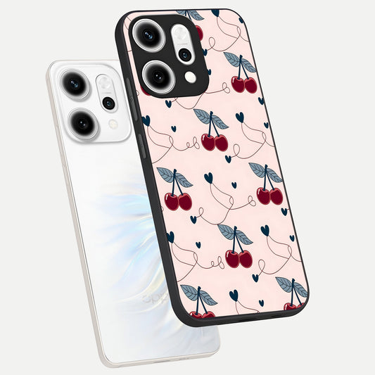  Cherry Heart Line phone case For Oppo Reno 14 Pro showing premium glass back cover with detailed artwork