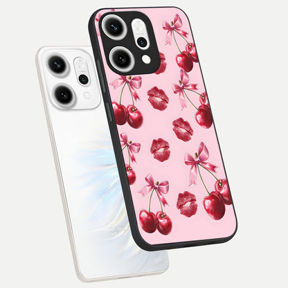  Cherry With Lips phone case For Oppo Reno 14 Pro showing premium glass back cover with detailed artwork