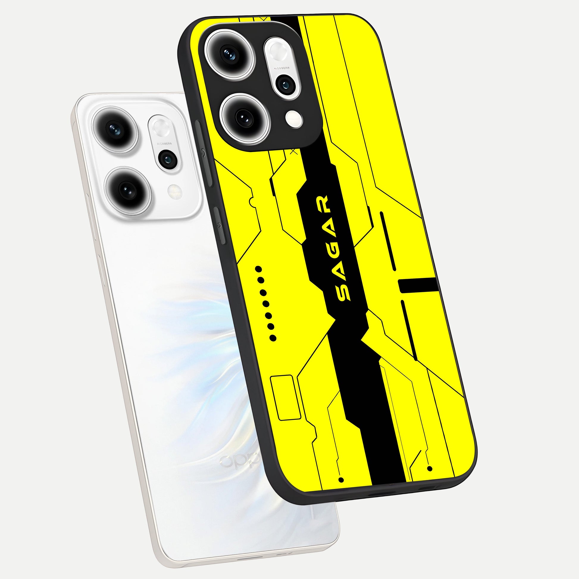  Circuit CYBERPUNK Custom Name phone case For Oppo Reno 14 Pro showing premium glass back cover with detailed artwork
