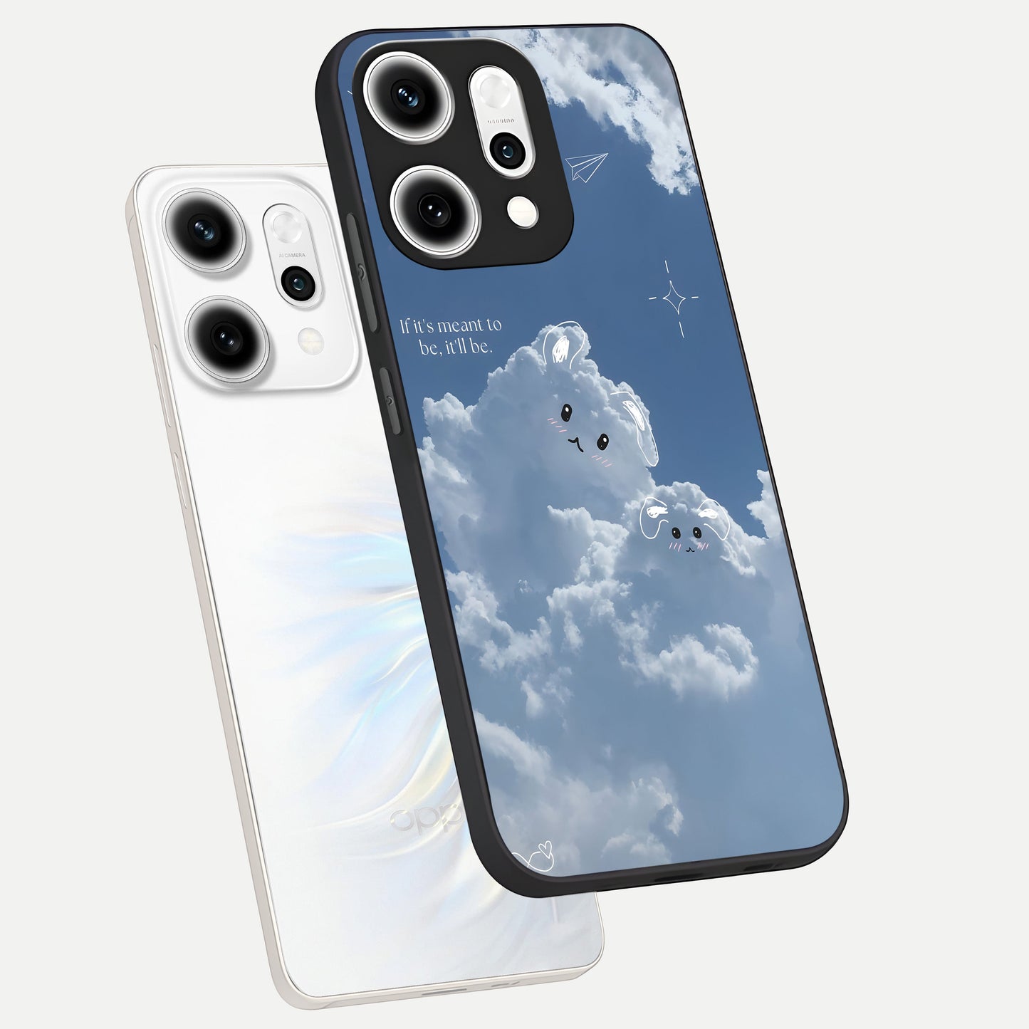  Cloud Bunny Dreams phone case For Oppo Reno 14 Pro showing premium glass back cover with detailed artwork