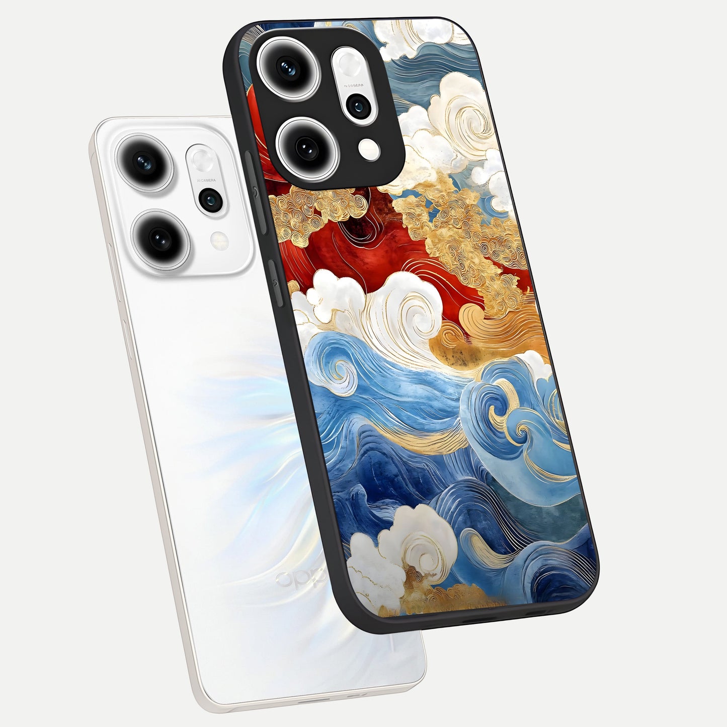  Colored Waves phone case For Oppo Reno 14 Pro showing premium glass back cover with detailed artwork